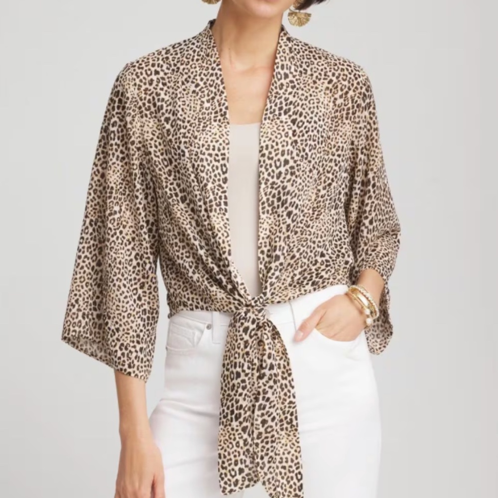 Chicos Animal Print Tie-Front Kimono